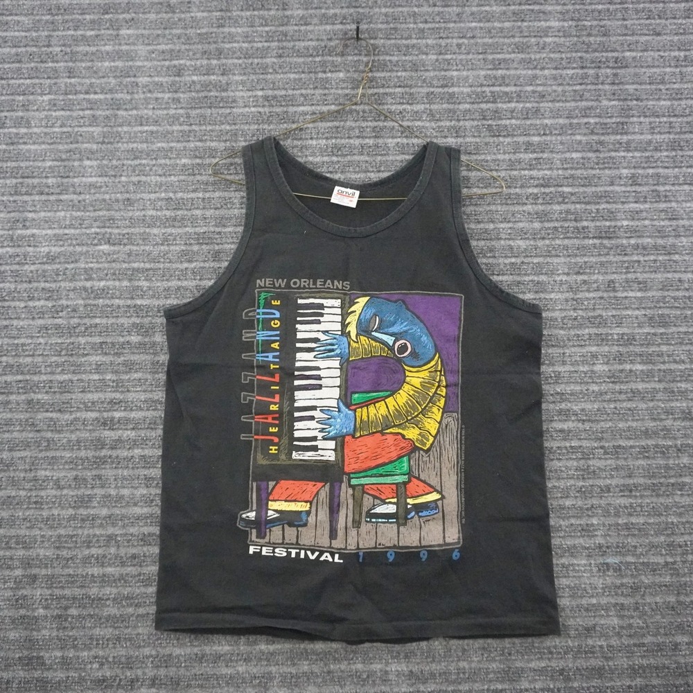 Vintage 90s New Orleans Jazz Festival Tank Top Mens M Black 1996 Graphic
